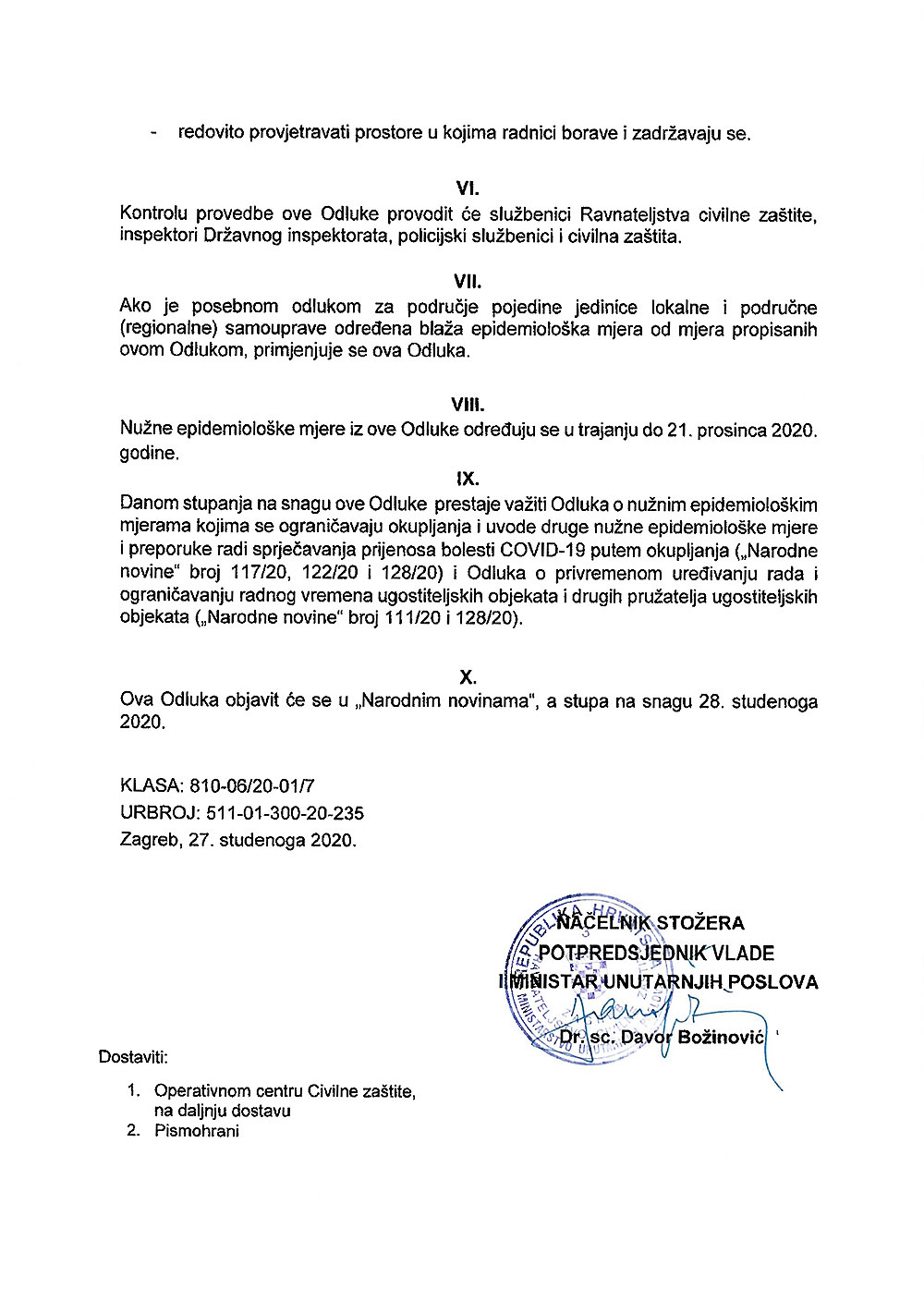 Odluka o nužnim epidemiološkim mjerama kojima se ograničavaju okupljanja i uvode druge nužne epidemiološke mjere i preporuke radi sprječavanja bolesti COVID-19 putem okupljanja 4 odlukaA4