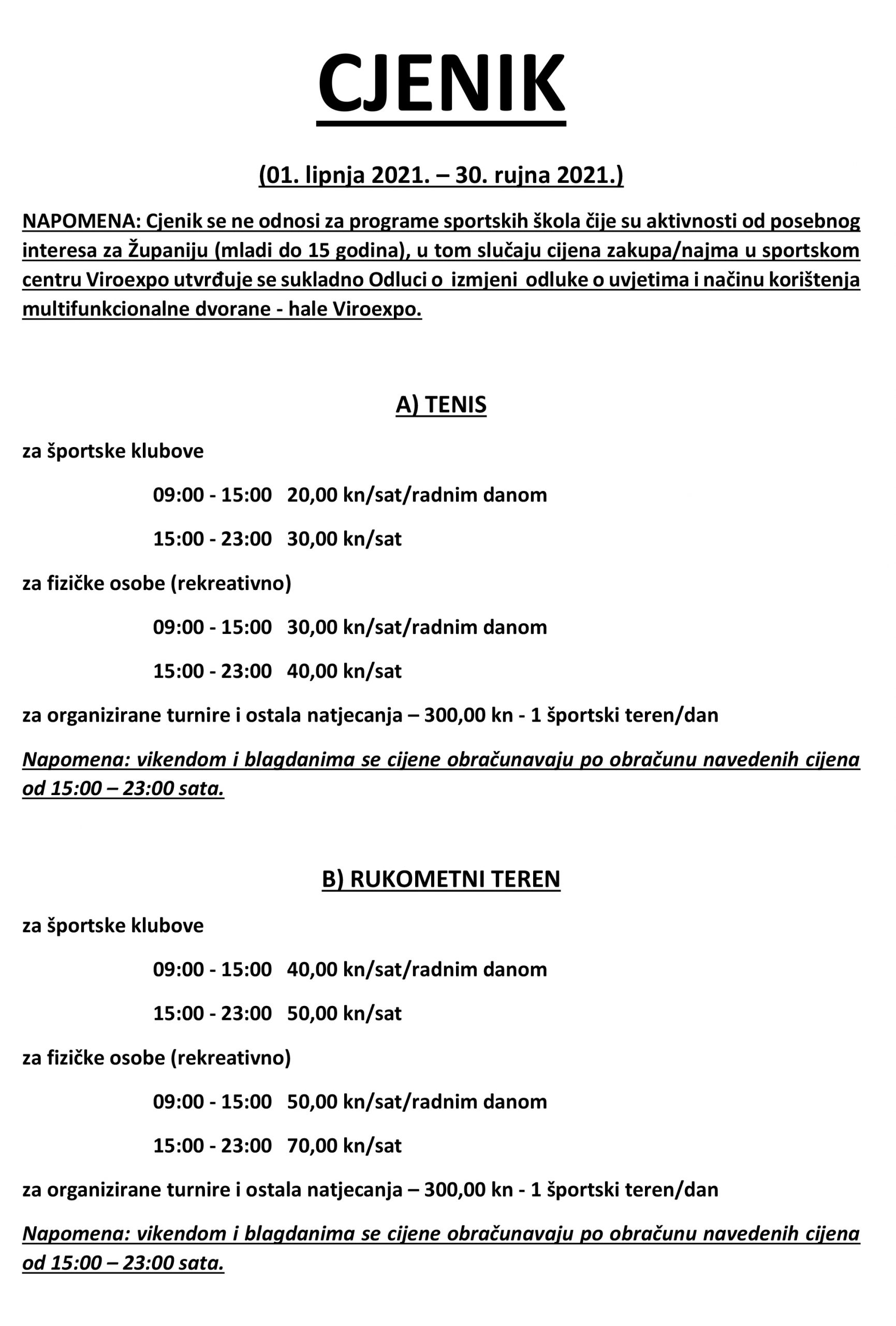 Doznajte koje su nove - „ljetne cijene“ za korisnike sportskih terena u hali Viroexpa 1 a scaled