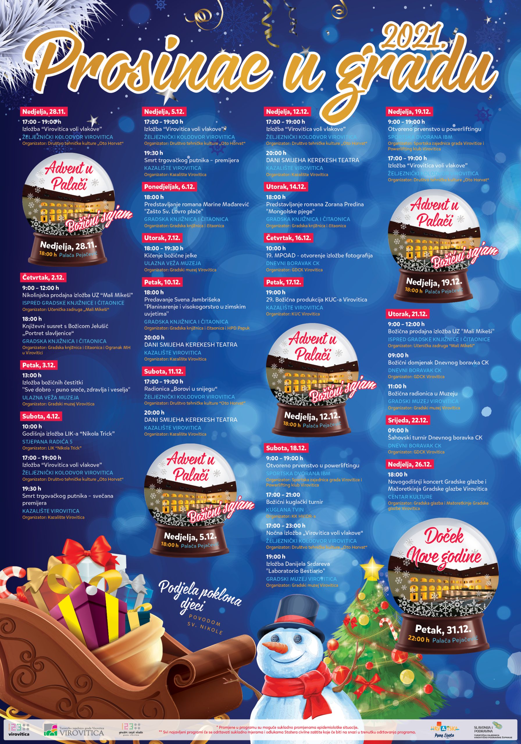 Virovitica od 28. studenog do 31. prosinca: Prosinac u gradu uz - Advent u Palači, Božićni sajam i brojne poklone za djecu 1 TZGV Prosinac u gradu 2021 Poster B1 scaled 1