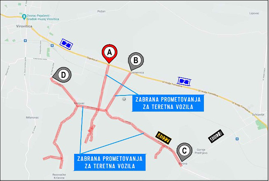 Prikaz zabrana prometovanja teretnim vozilima kroz Rezovac