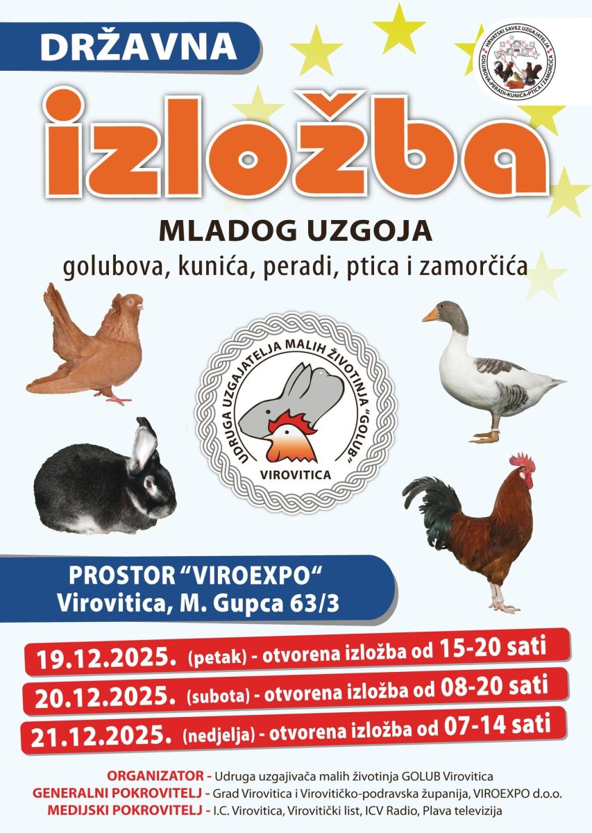 Od 19. do 21. prosinca u Virovitici Državna izložba mladog uzgoja golubova, kunića, peradi, ptica i zamorčića 1 592235289 1277449011093455 928436283012357980 n e1764744188764