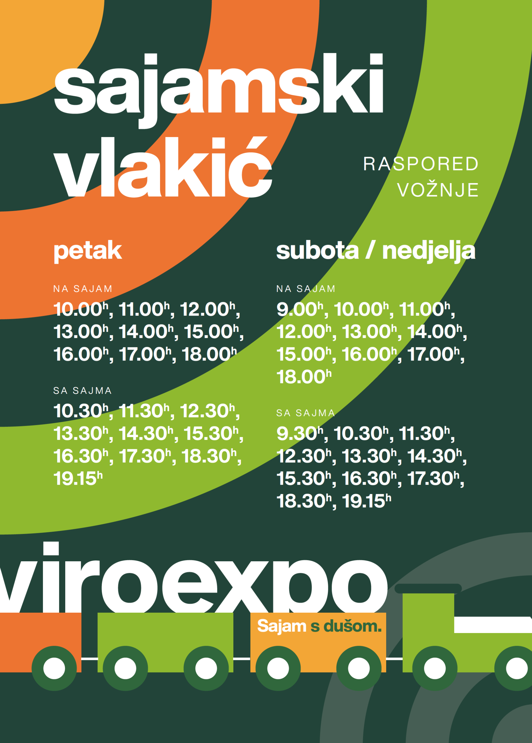 Viroexpo 2026: I ove godine, posjetitelje Viroexpa, besplatno će do Sajamskog grada vozit će “sajamski vlakić” čija polazna stanica je ispred virovitičke Gimnazije 1 plakat scaled